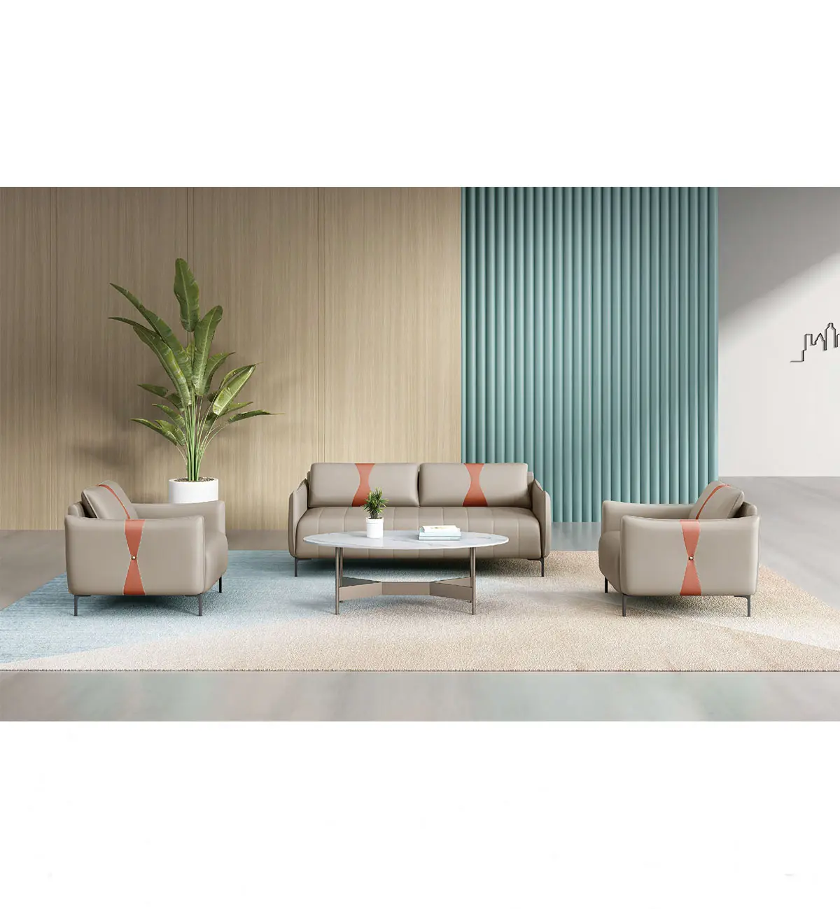 Luxury Small Room Space Apartment Elastic 4 Seater Cover Pillows Sectional Couches Living Room Genuine Leather Sofa Set