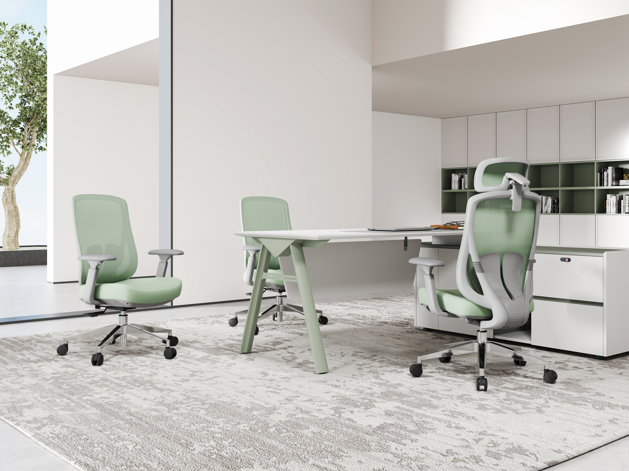 Ergonomic High Back, Mesh Fabric, Lift-Up Armrests with Lumbar Support - A806S - Green