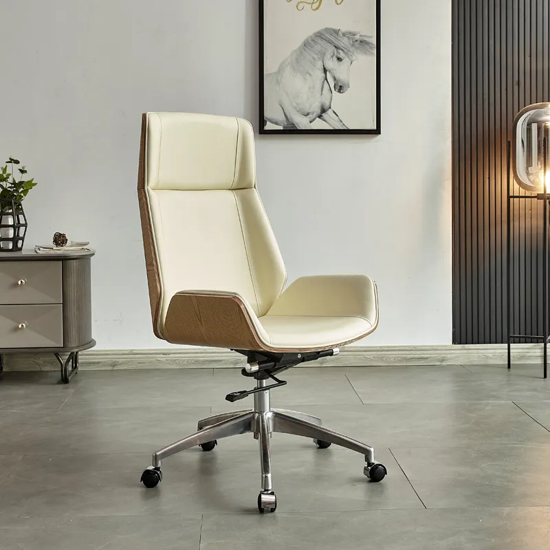 Cheap Price Luxurious Office Furniture Luxury Conference Ergonomic Ceo boss Chair All White PU Genuine Leather Office Chair