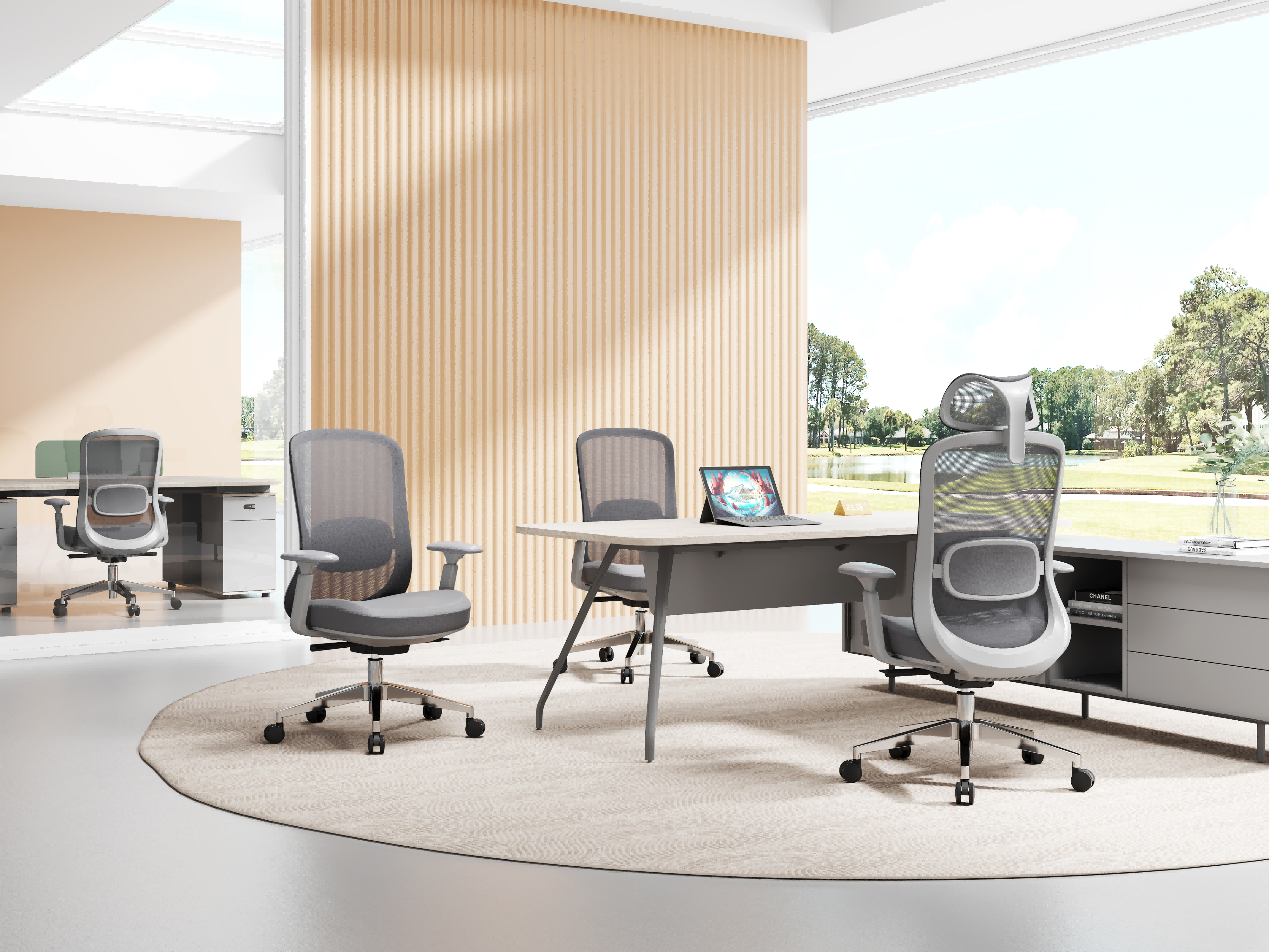 Ergonomic Office Chair with 3D Lumbar Support & Headrest, Flip-Up Armrests-A823S-Grey