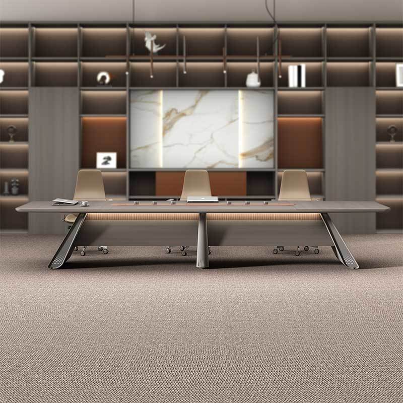 Executive table with multimedia cable box can be recharged to accommodate 4-8 people