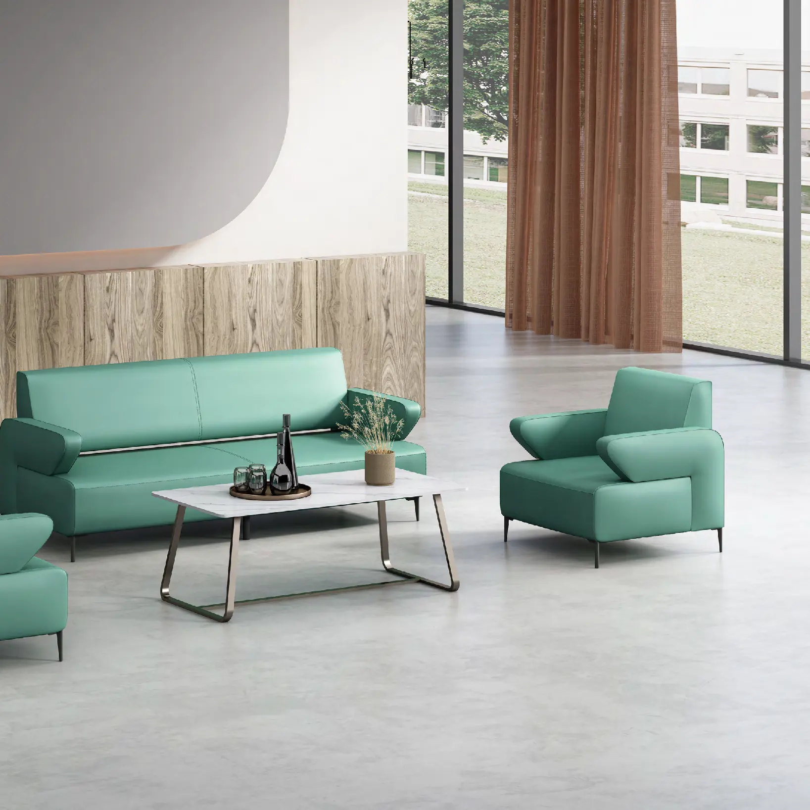 Wholesale Minimalist Green Furniture Designs Living Small Room Space Apartment Couches 4 -6 Seater Sectional Leather Sofa Set