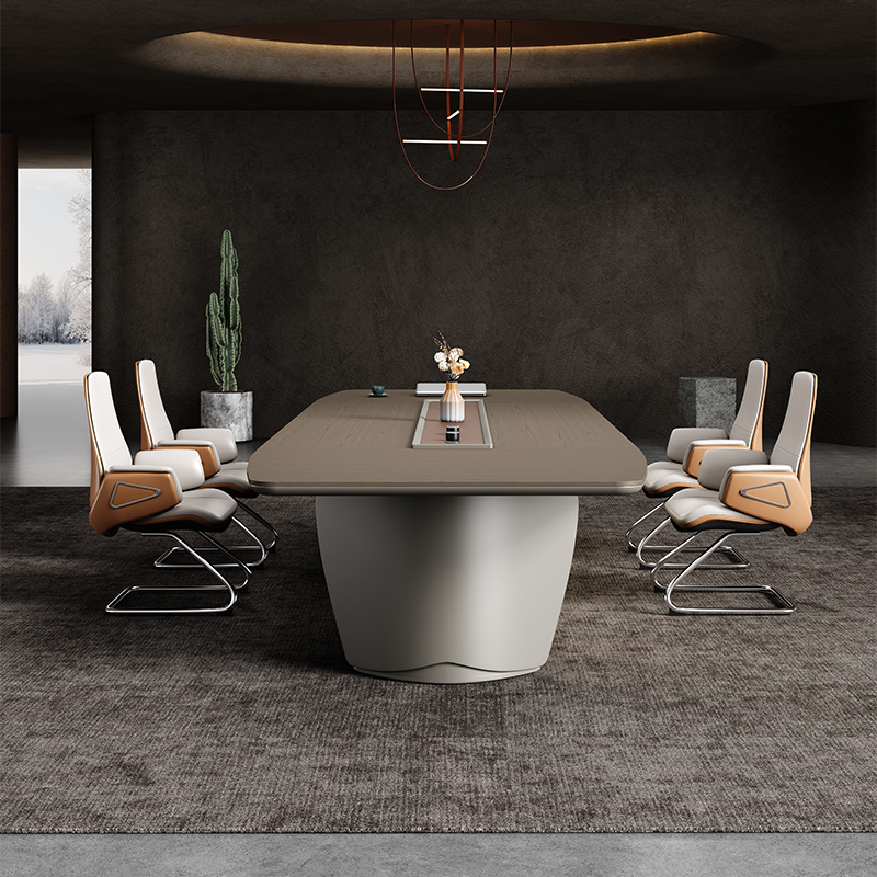Brown thickened wood conference table seats 4-10 with socket—YHMT01