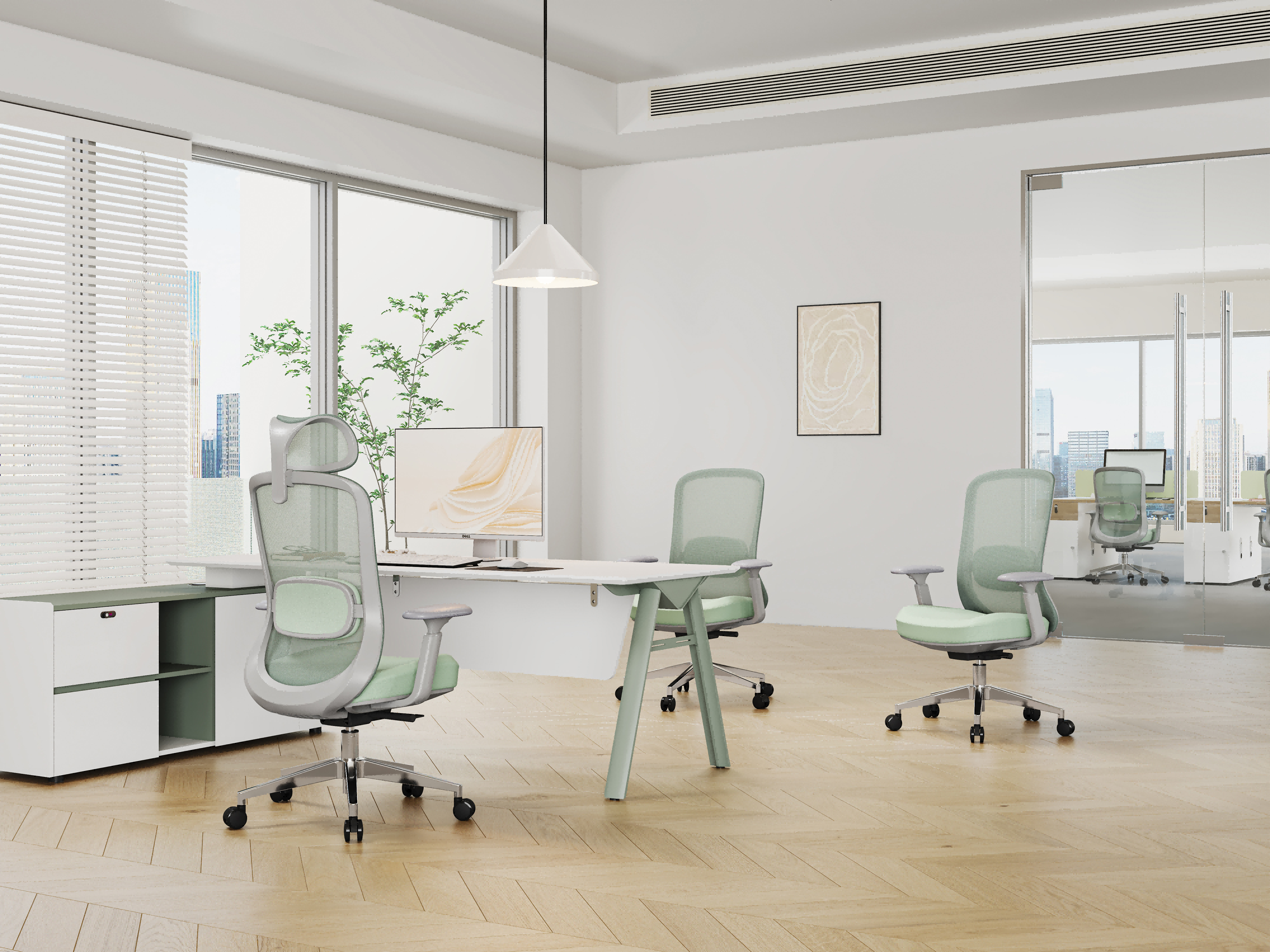Ergonomic Office Chair with 3D Lumbar Support & Headrest, Flip-Up Armrests-A823S-Green