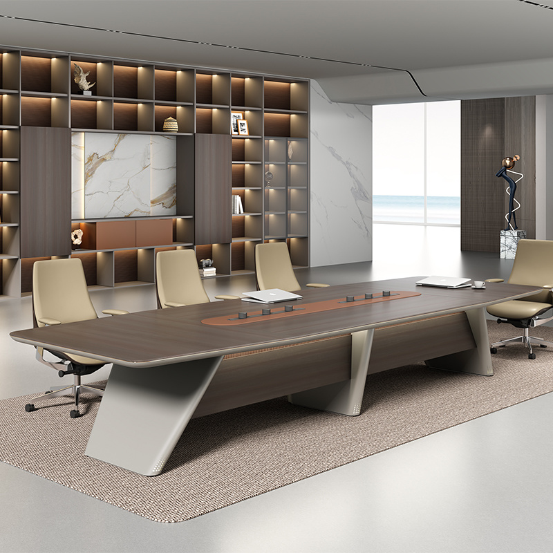 Multi-person conference table with multimedia cable box can be projected