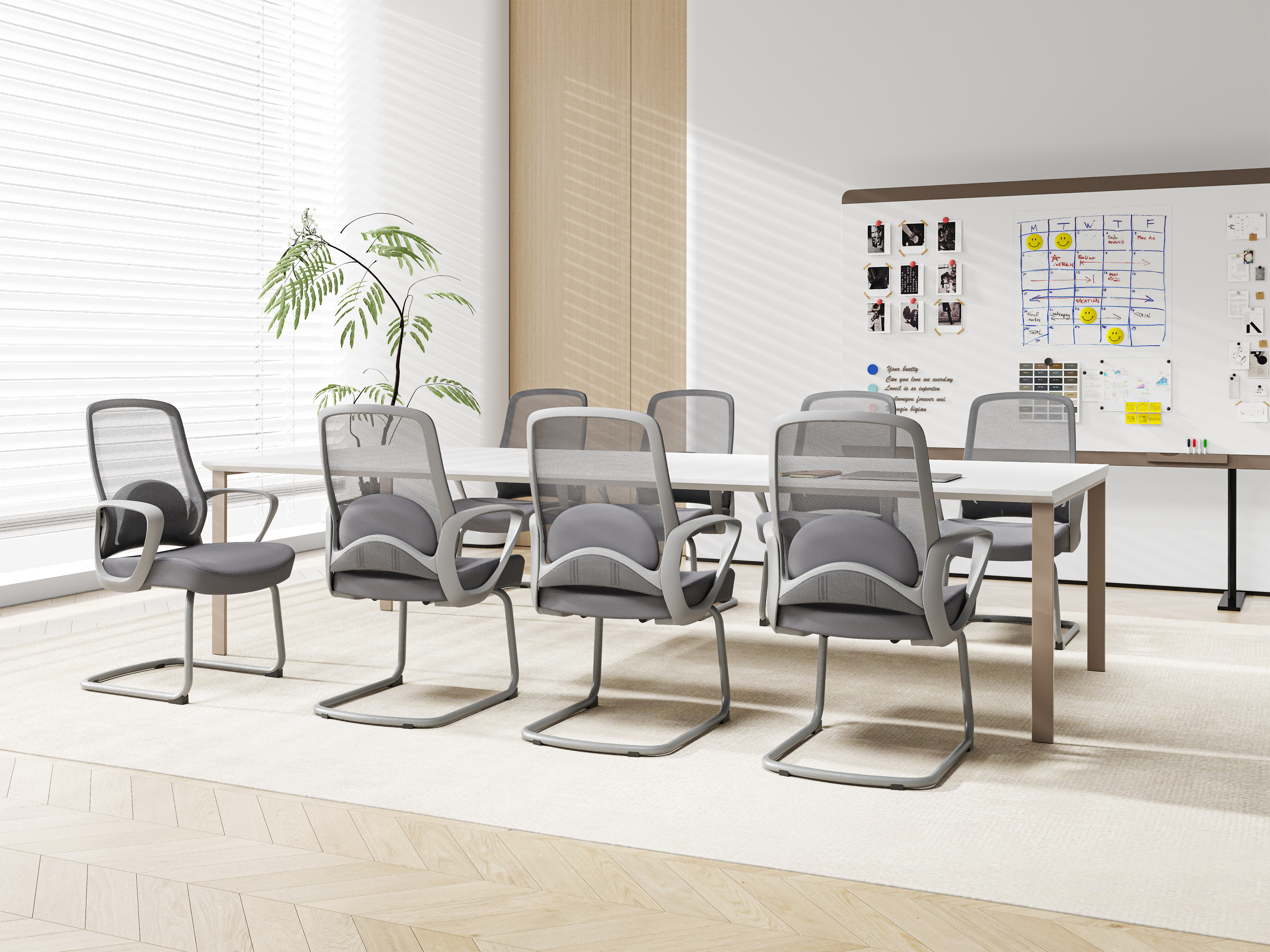 Ergonomic conference room chair with fixed feet and fixed armrests - D912Grey