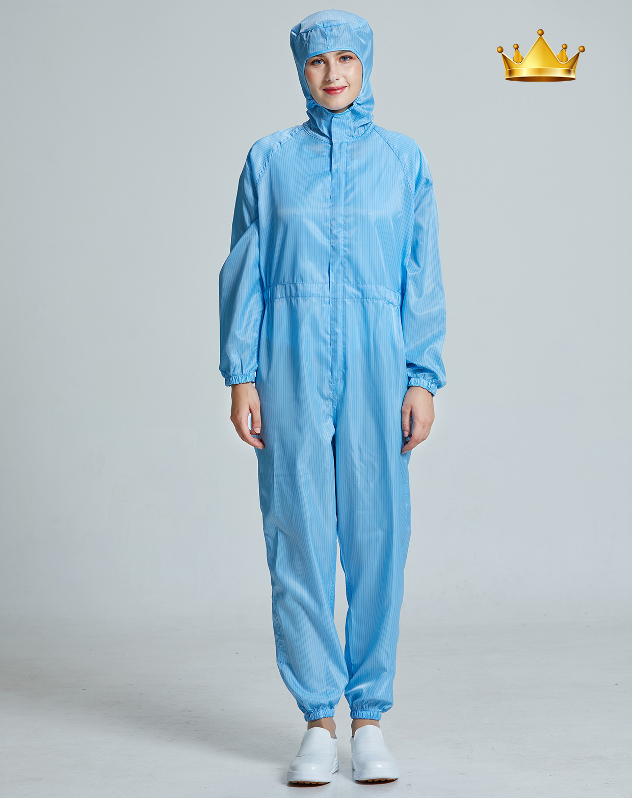 防静电洁净服 正开拉链上三连 浅蓝色