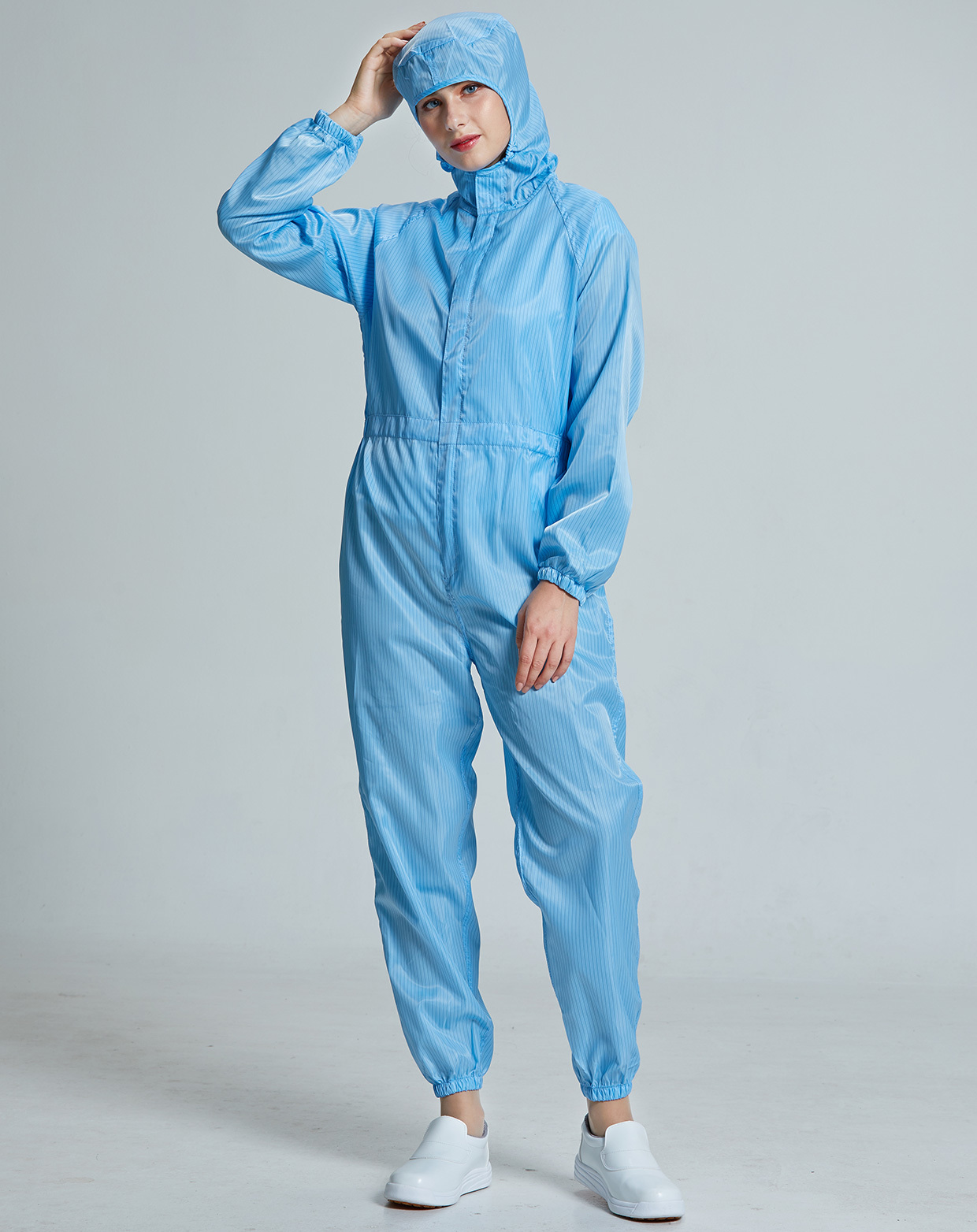防静电洁净服 正开拉链上三连 浅蓝色