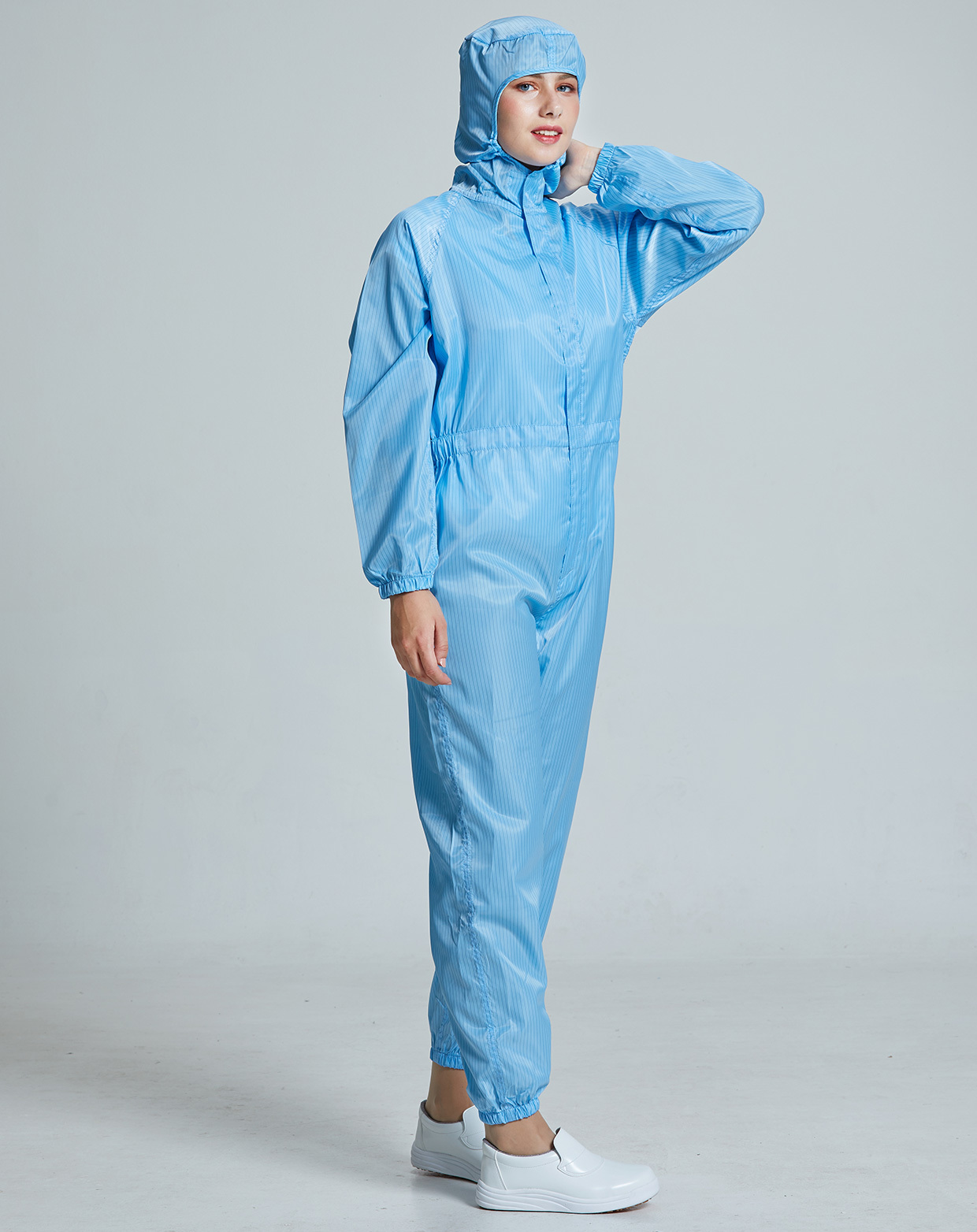 防静电洁净服 正开拉链上三连 浅蓝色