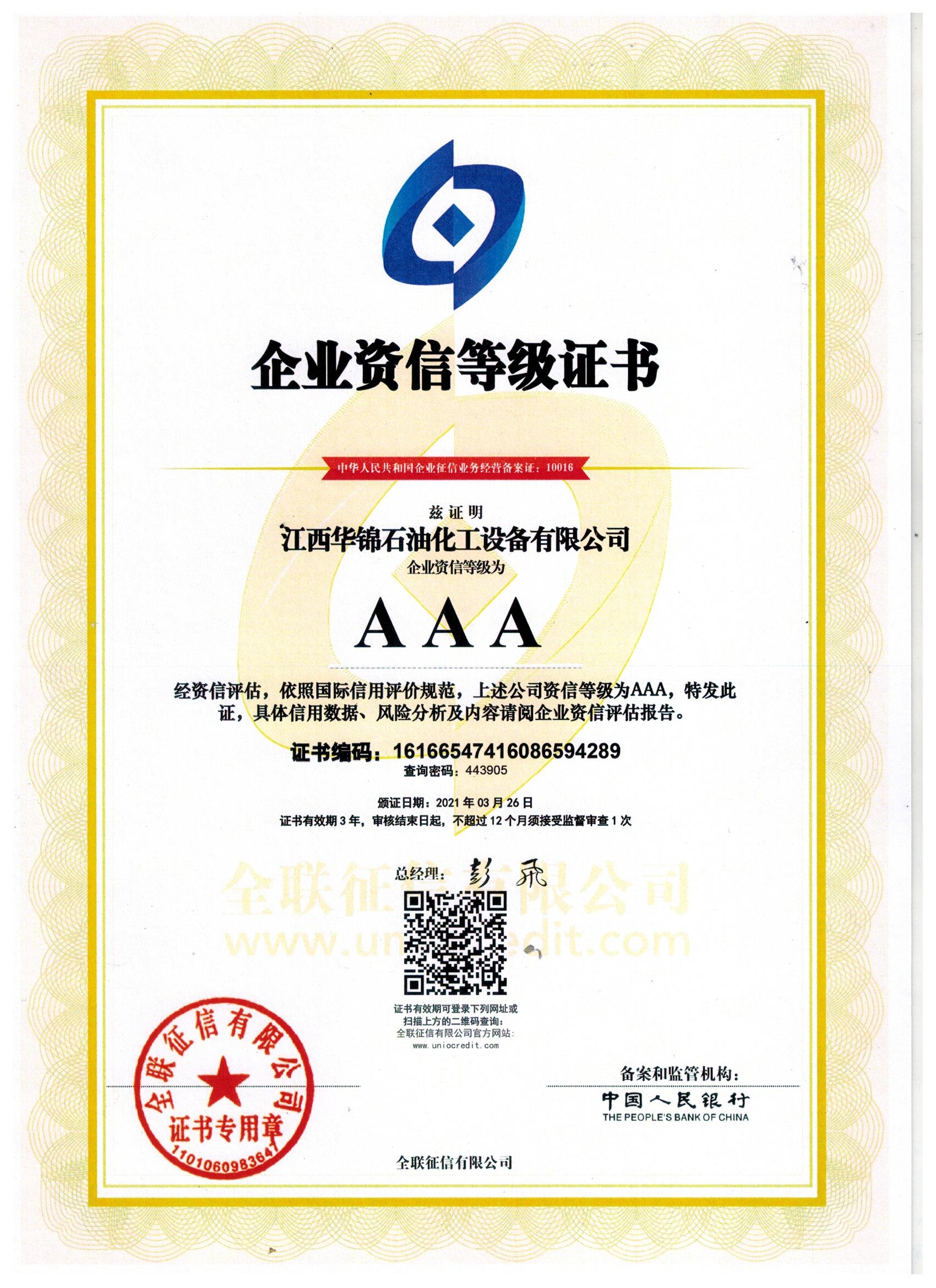 Enterprise Credit Rating Certificate