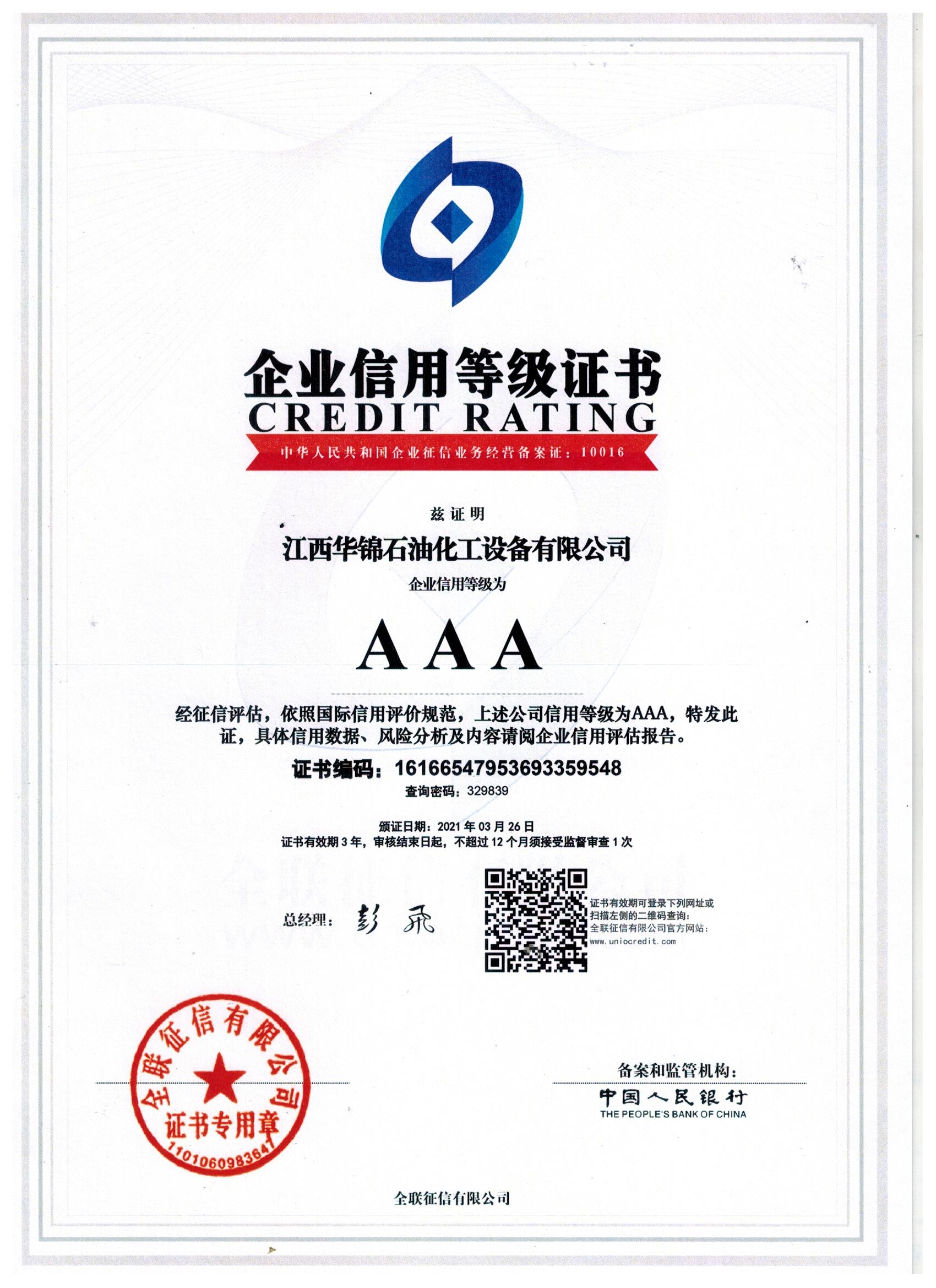 Enterprise Credit Rating Certificate