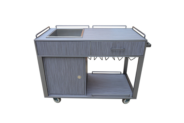 Star hotel custom wine service cart with ice tray and wine glass holder