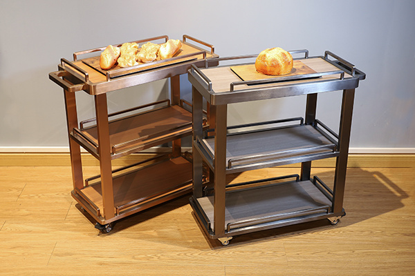 Light luxury custom wheeled mobile hotel lobby room service trolley