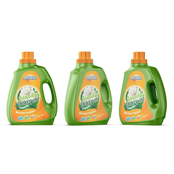 Flat detergent bottle labeling