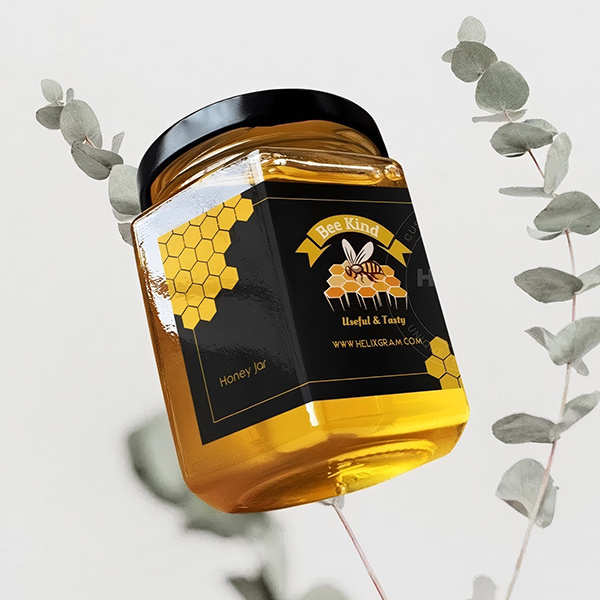 Hexagonalglass honeybottle labeing