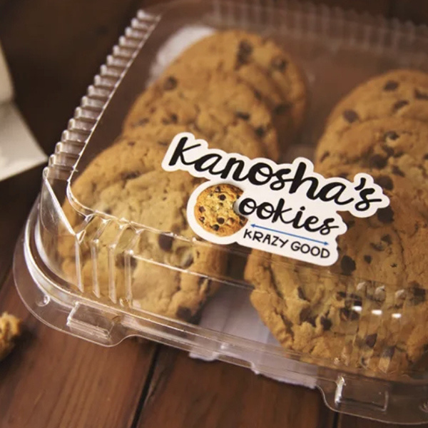 Die cut label for plastic box