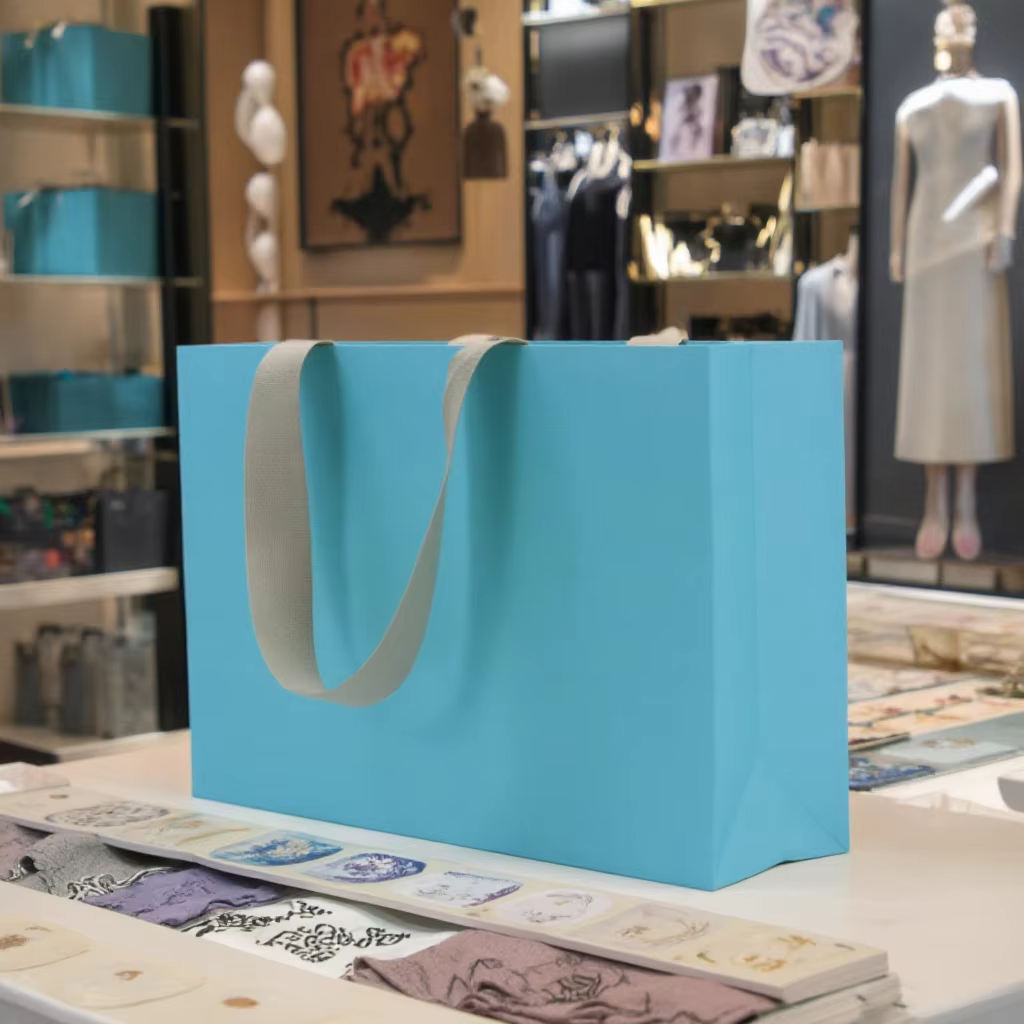 Shopping Boutique Packaging Retail With Ribbon Paper Bags Custom logo Printed Paper Gift Bag