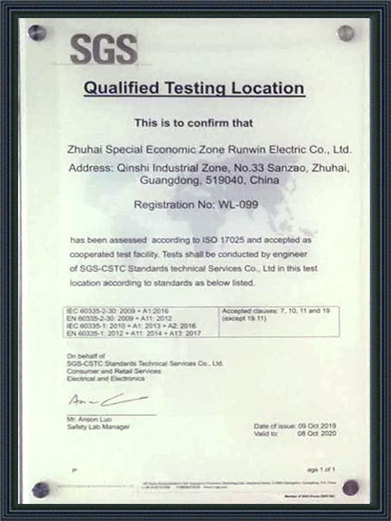 SGS Certification 2019