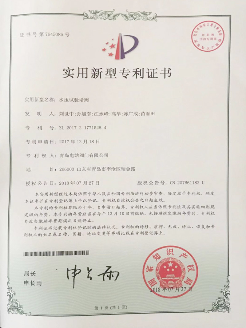 水压试验堵阀