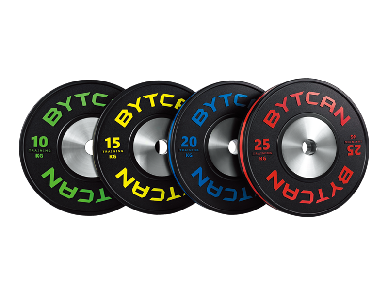 Black competition bumper plate with color stripes