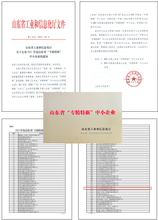 热烈祝贺我公司荣升2021年度山东省”专精特新”中小企业