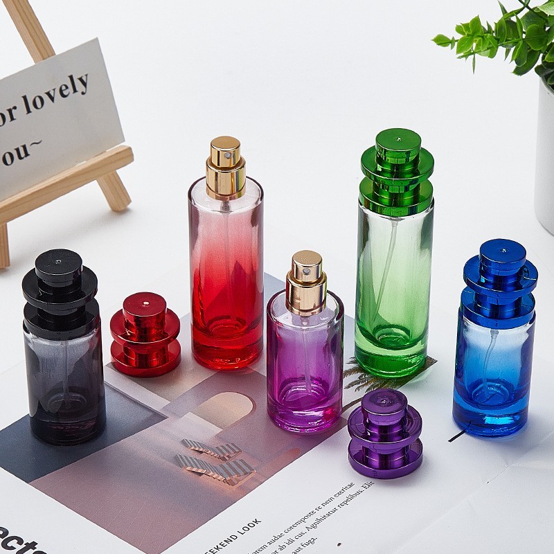Spot wholesale pressed spray colored screw-top 20ml and 30ml glass perfume bottles for individual packaging, empty bottles