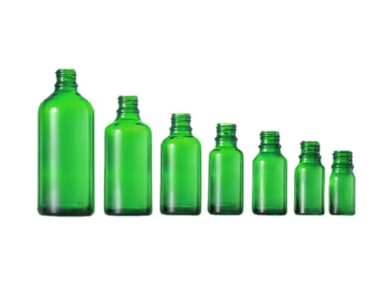 Green essential oil glass bottles