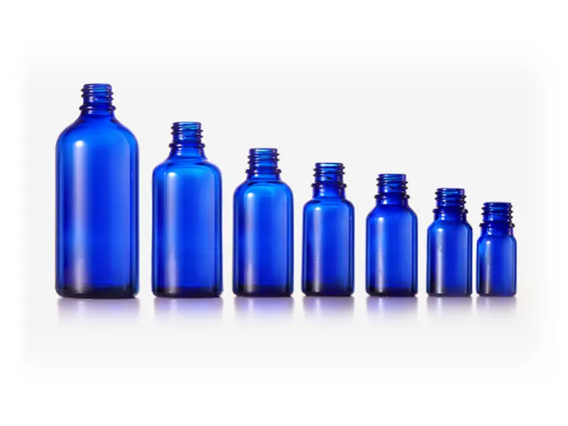 Blue essential oil glass bottles