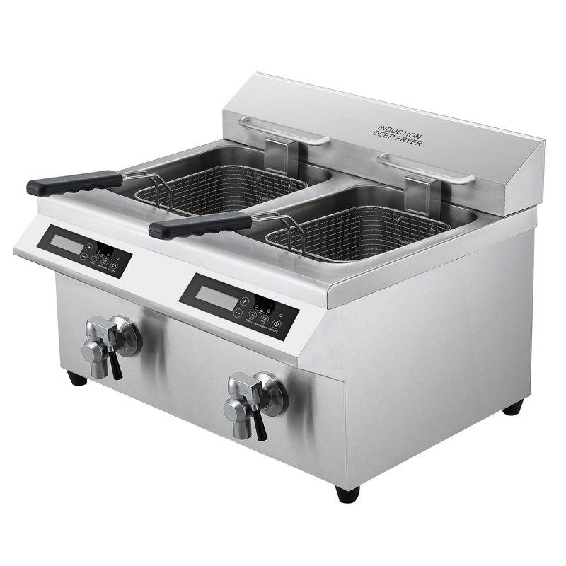 Food Processing Plant Double Tank 15L+15L Commercial Induction Deep Fryer AM-CD24F201