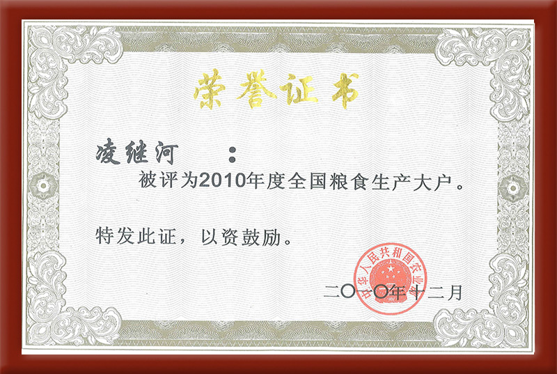 2010年度全國糧食生產(chǎn)大戶