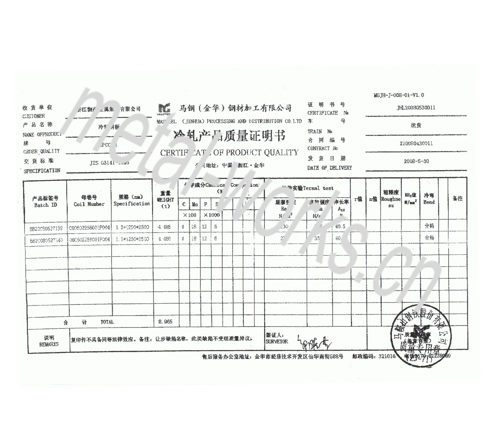 07-SPCC (CRS) Mill Certificate 07-SPCC (CRS) Mill Certificate