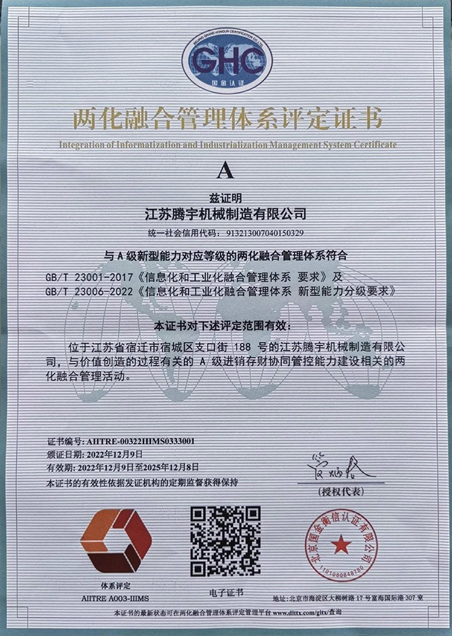 Two-in-one Integration Management System Evaluation Certificate Two-in-one Integration Management System Evaluation Certificate