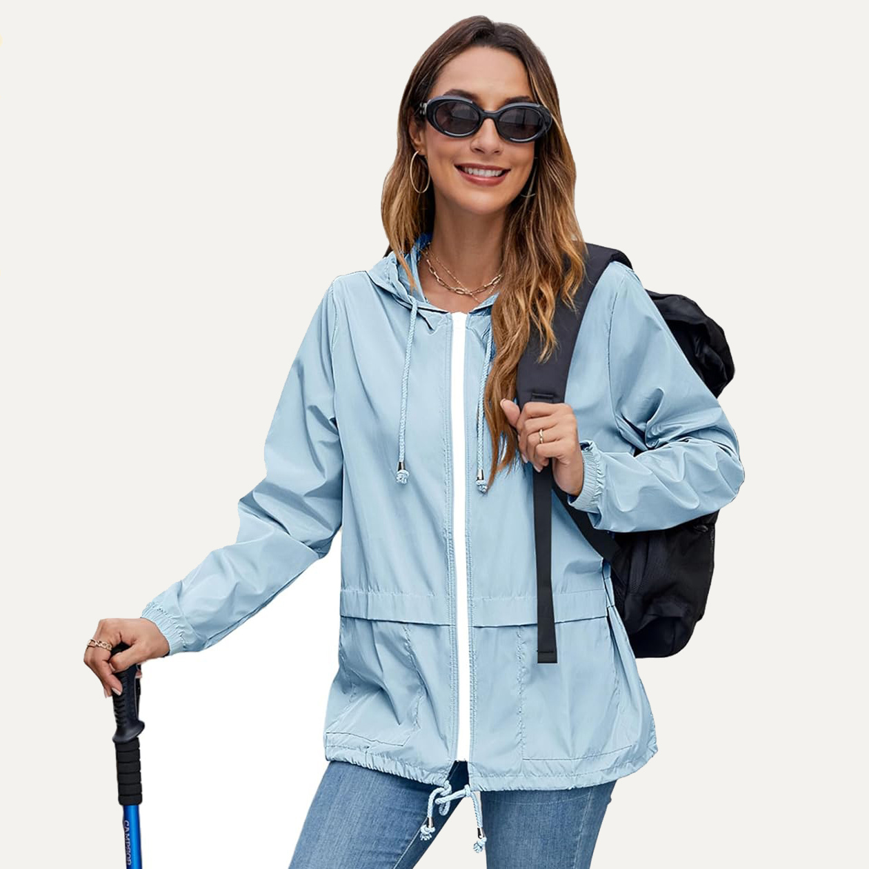 Chubasquero ligero con capucha para mujer, impermeable, plegable, para actividades al aire libre