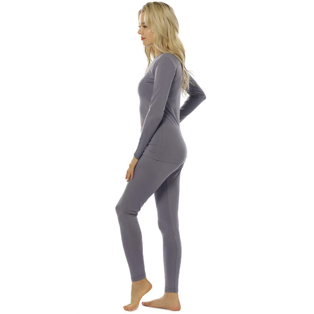 Conjunto de camiseta y leggings de ropa interior térmica para mujer - Forro polar pesado - Ropa interior para invierno
