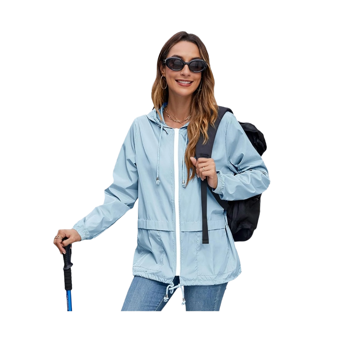 Women's Lightweight Hooded Rain Jacket Waterproof, Packable, Active Outdoor Jacket