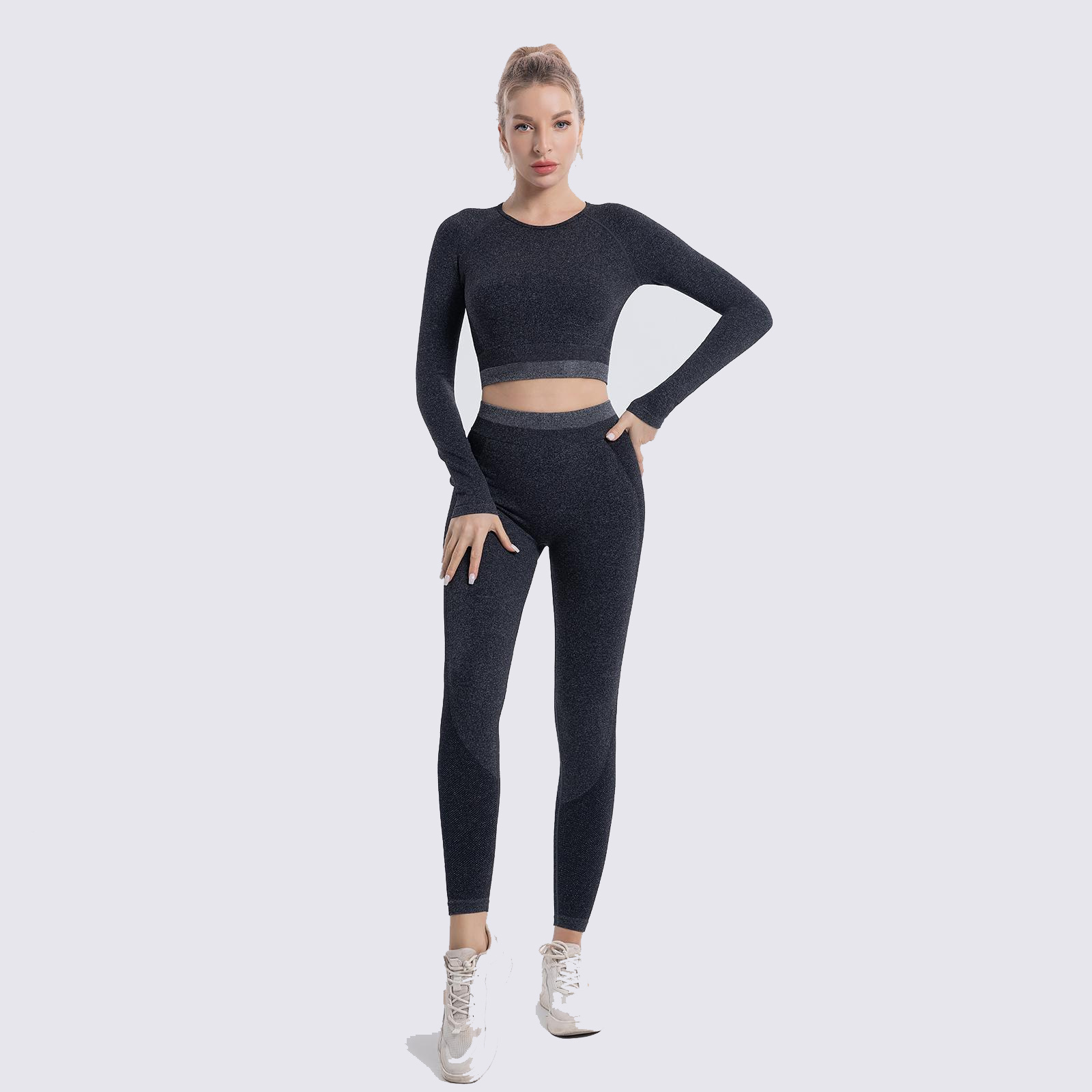 Women's Workout 2PC Seamless Leggings and Top Running Yoga Gym Outfits Activewear Set