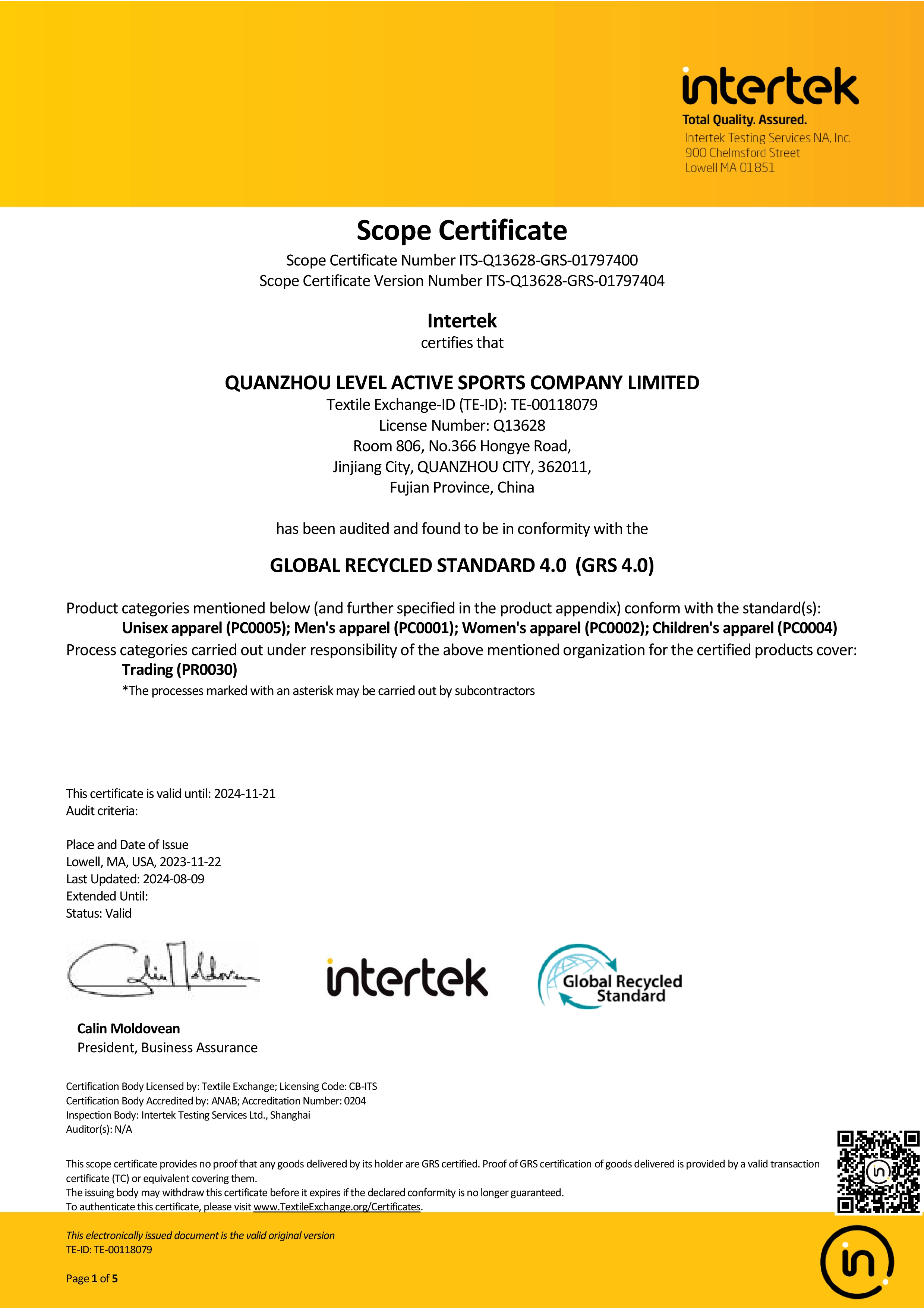 GLOBAL RECYCLED STANDARD