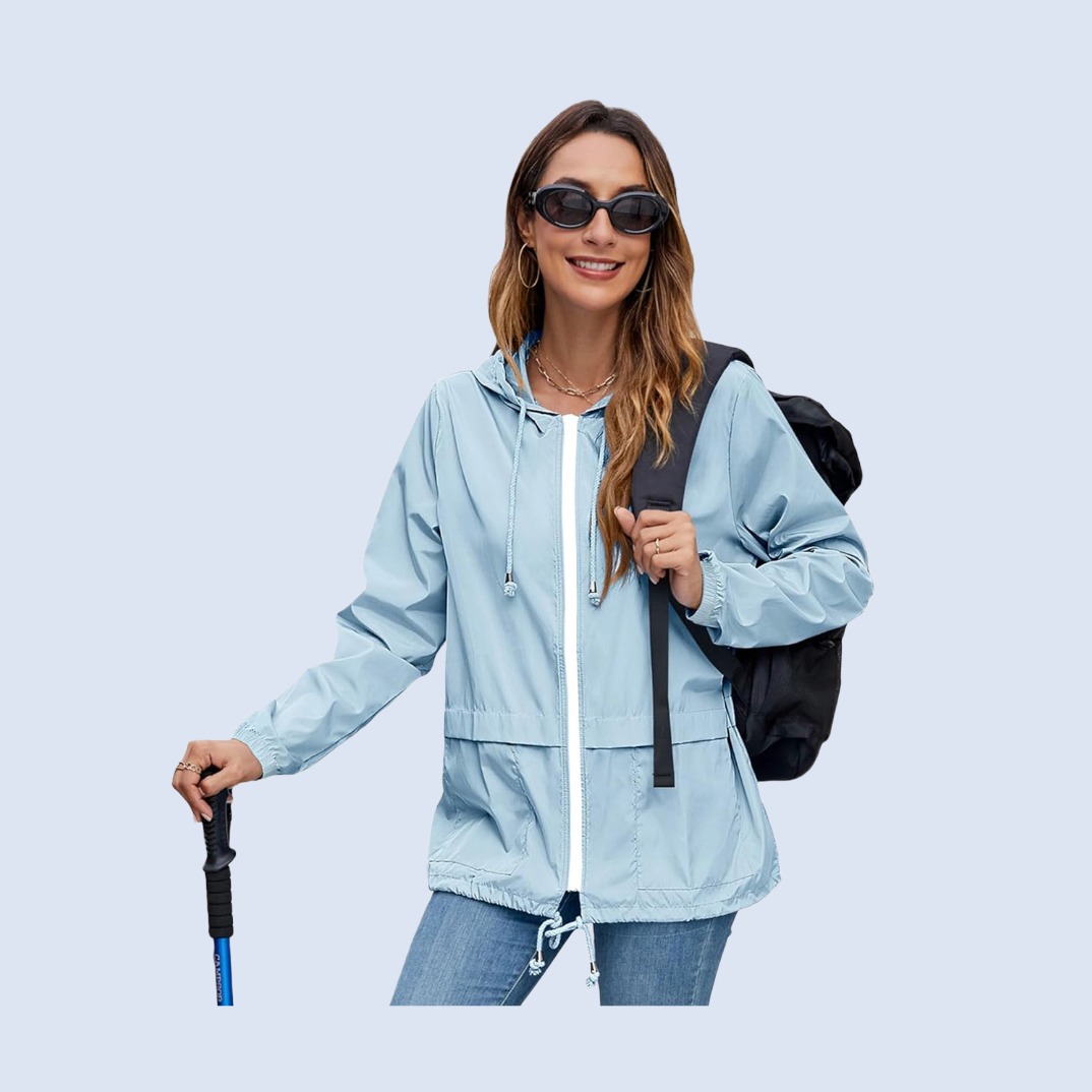 Women's Lightweight Hooded Rain Jacket, Waterproof, Packable, Active Outdoor Jacket