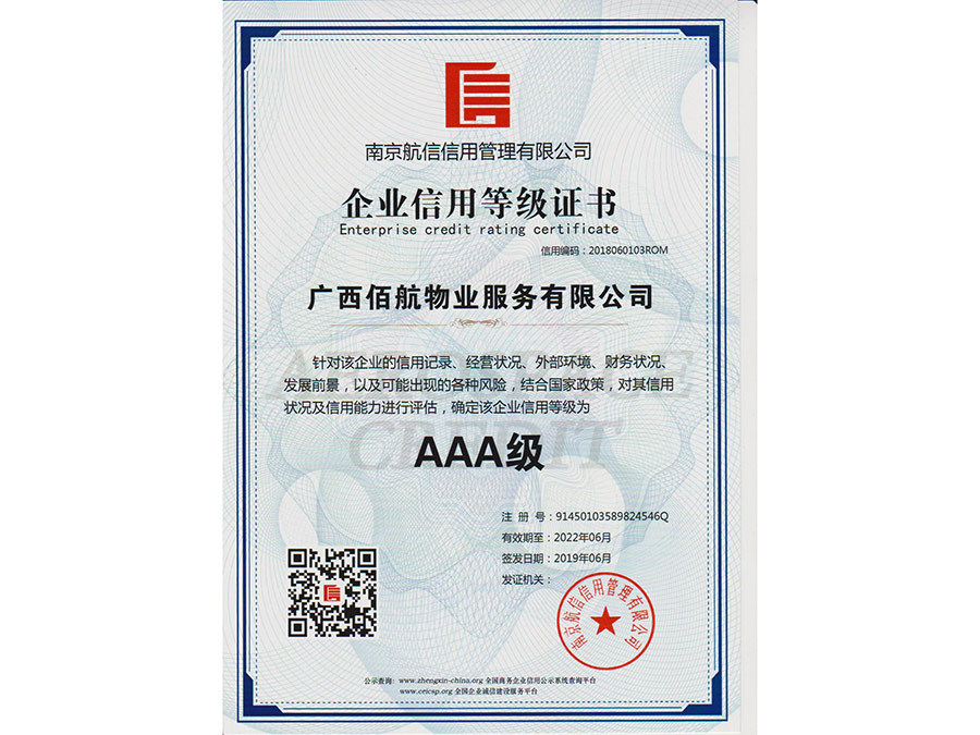 三A級(jí)信用等級(jí)獎(jiǎng)牌證書