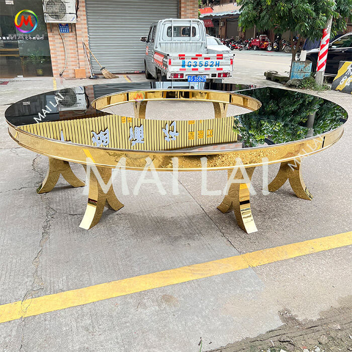 Hot Sale Stainless Steel Mirror Glass Moon Table Half Round Hotel Event Wedding Table