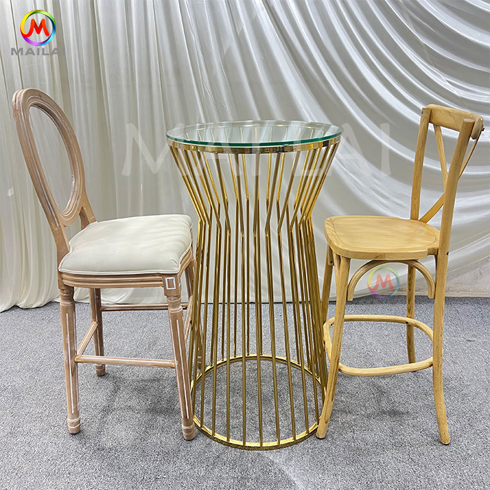 Gold Stainless Steel Frame Glass Top Rectangle bar Counter Table for party