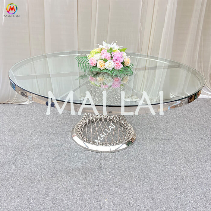 Wedding Event Dining Table Hotel Furniture Stainless Steel Metal Base Round Tables Latest Wedding Furniture