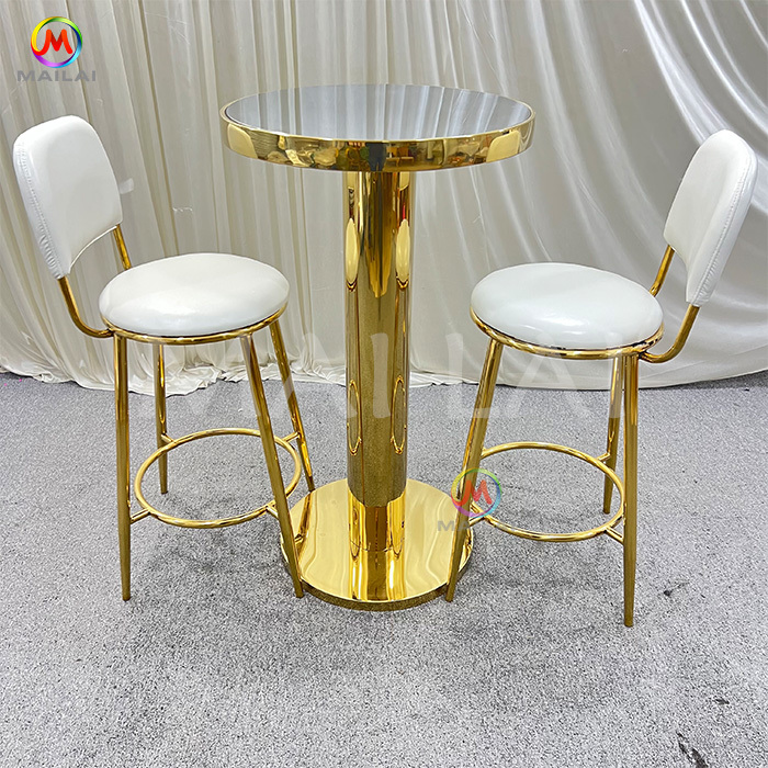 Cocktail Party Used Luxury Gold Stainless Steel Wedding High bar Table with Black Glass Top