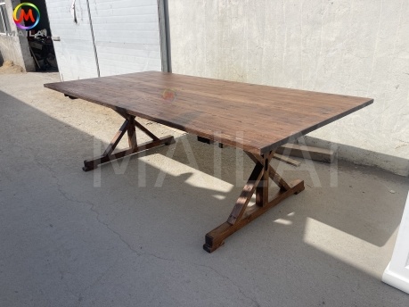 MAILAI Furniture Antique Banquet Rustic Black Reclaimed Elm Wood X Cross Leg Dining Farm Table
