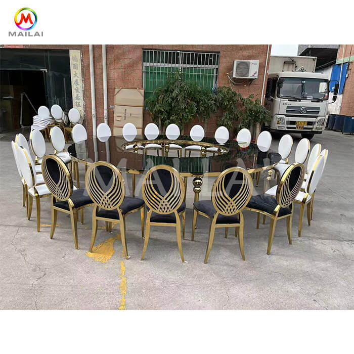 Party Rental S-shaped Serpentine Wedding Table Gold Legs with Stainless Steel and Mdf
