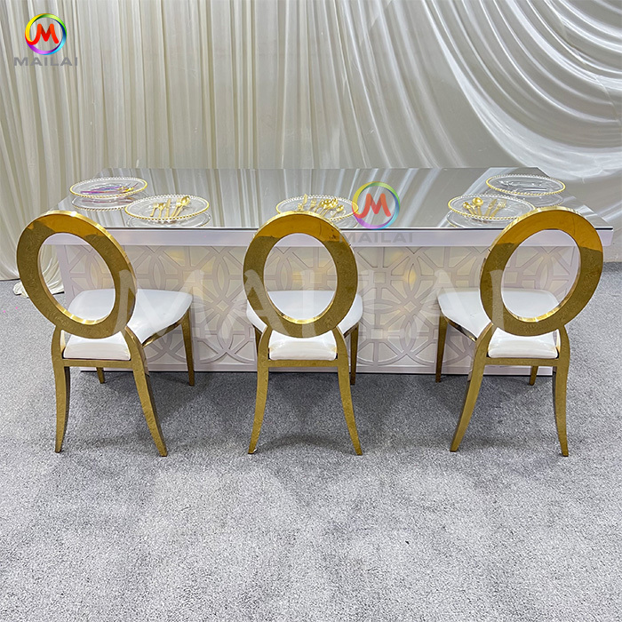 New Style Event Table Glass Top Stainless Steel Frame Golden Wedding Dining Table