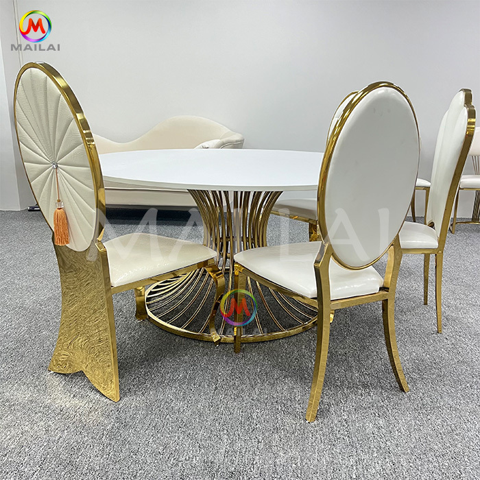 Modern Wedding Furniture Gold Stainless Steel Round Dining Tables Set for Event