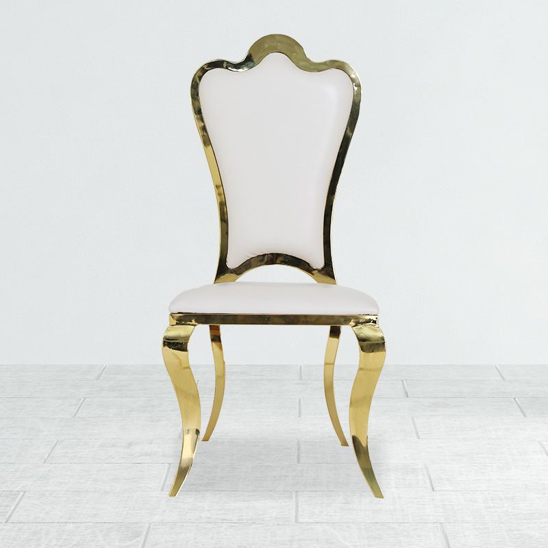 White Leather Stainless Steel Gold Wedding Chair for Event Decoration