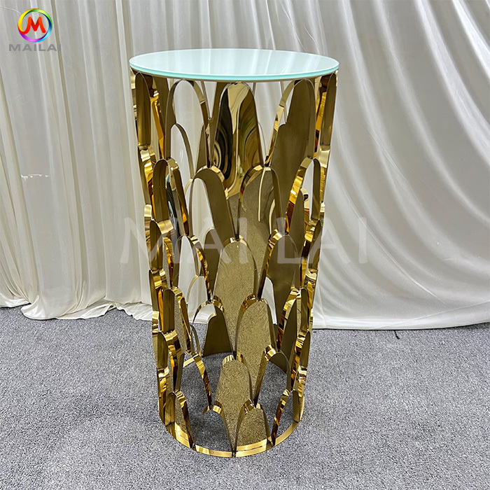 Hot Sale Bar Furniture Gold Stainless Steel White Round Glass Top bar Table