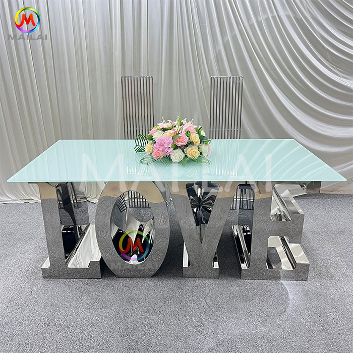 Stainless Steel  Top Glass Wedding Table Rectangular Banquet Table